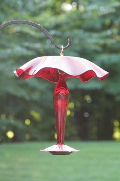 Ruby Faceted Glass & Copper Hummingbird Feeder w/Weather Guard
